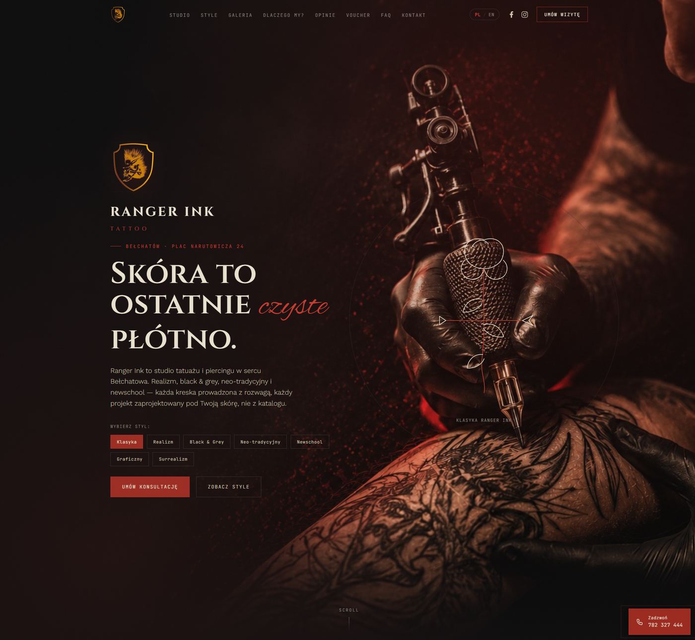 Ranger Ink Tattoo Studio — podgląd strony